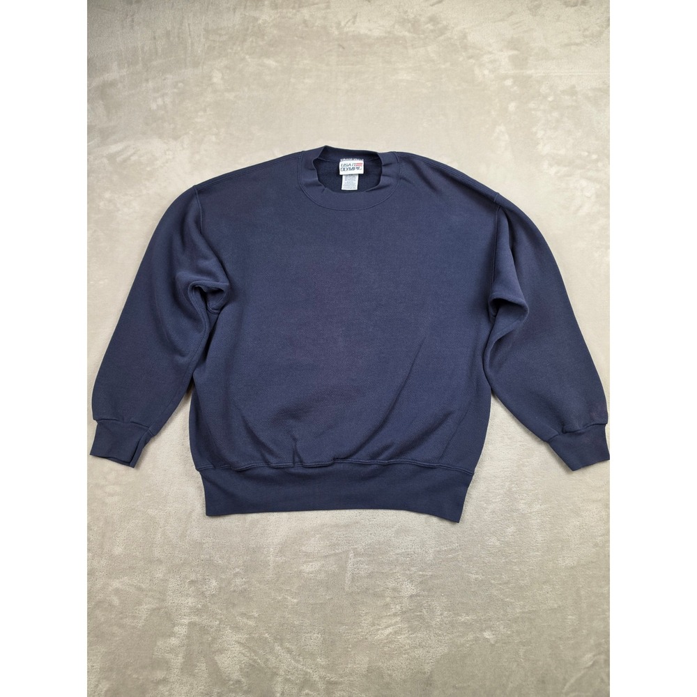Vintage USA Olympic Sweatshirt Adult L Blue Blank Crewneck Pullover Fleece
